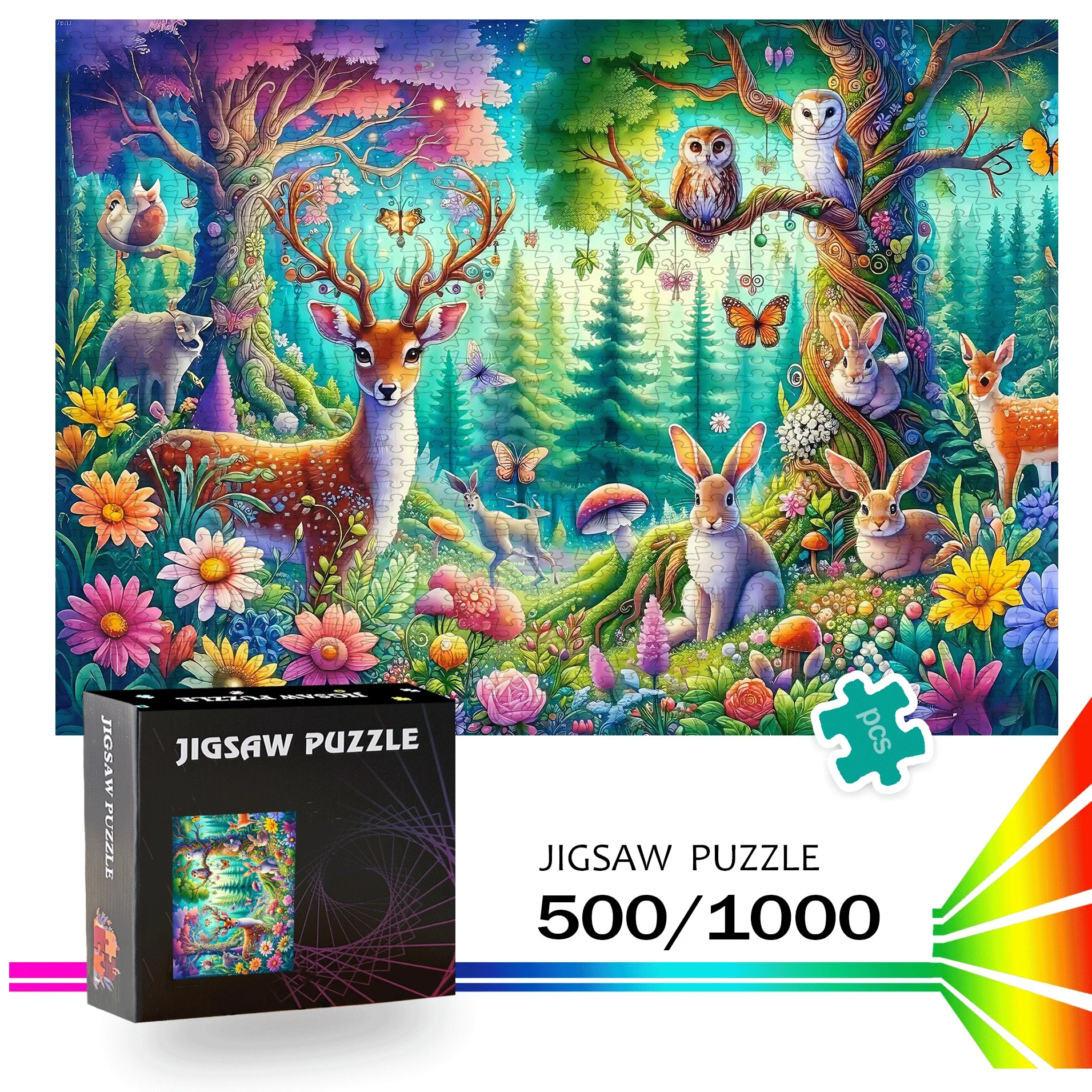 500 Stück/1000 Stück Waldhirsch-Puzzle – großes Puzzle-Spiel, Geschenk für Familieninteraktion, DIY-Heimdekoration, Gehirn-Challenge, entworfen für