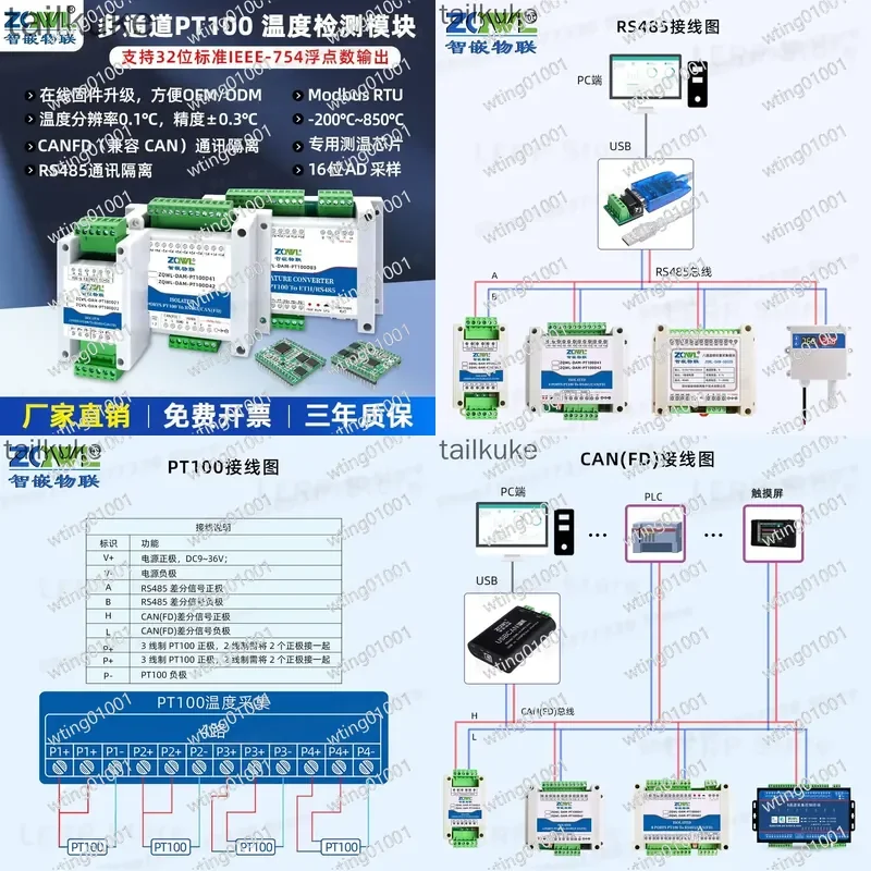 for Industrial Grade 1 to 8 Channel PT100 Sensor Input High Accuracy Temp Data Logger with RS485 and CAN FD Interface
