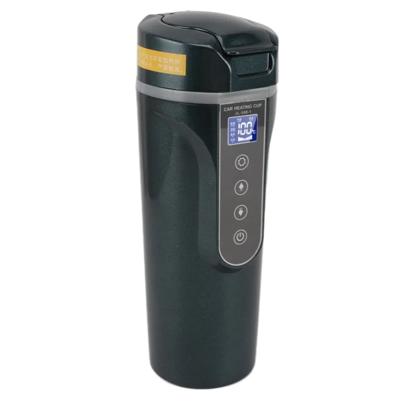 

Умный автомобильный электрический чайник 500 мл с интеллектуальным дисплеем, 12В/24В, портативная кружка-термос для водителей, черный, для подогрева воды в авто