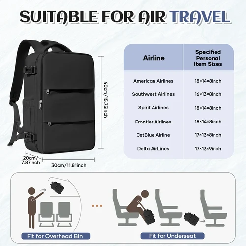 Imagen 2 del producto Ryanair Bolsa de cabina de avión 40x30x20 Mochila de viaje, equipaje de mano Bolsas de viaje Bolsa para computadora portátil de negocios Mochila para hombres y mujeres Bolsa de trabajo