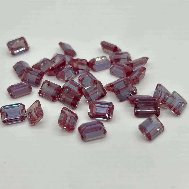 1Pcs Lab-Created Alexandrite Gemstone 4x6-13x18mm Color Change Purple Red Loose Emerald Cut for Russian Jewelry Inlay