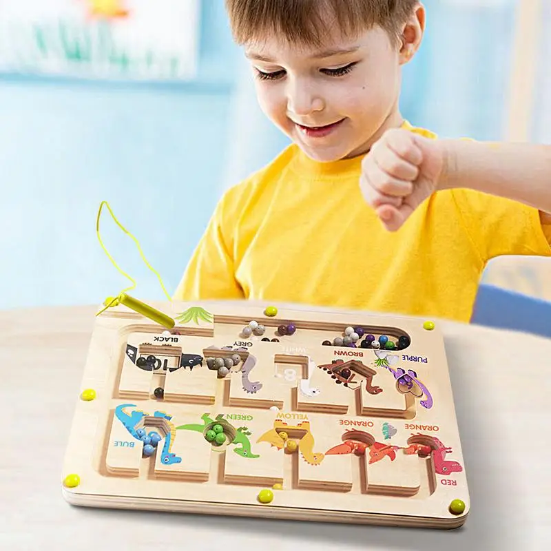 Wooden Magnet Puzzle Board Dinosaur Design Magnetic Number Counting Maze  Fine Motor Skills Toy for Travel Home School