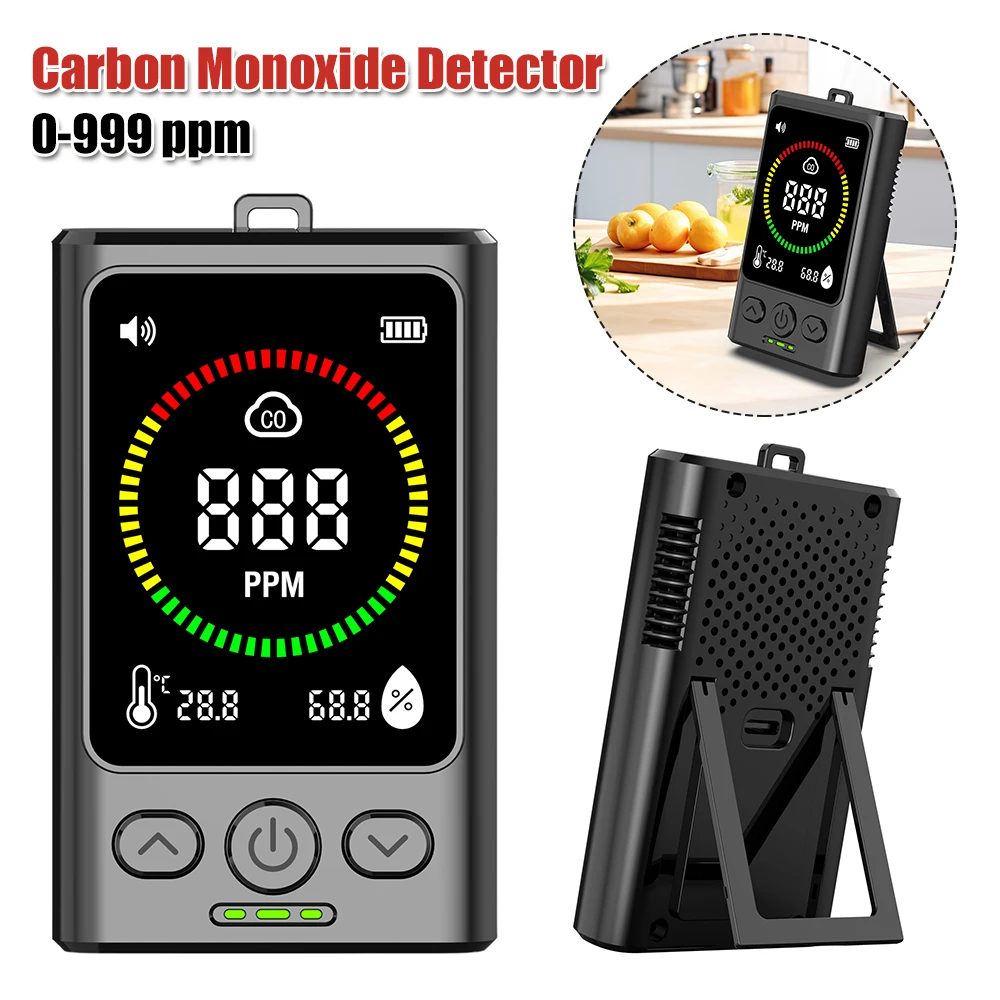 

Electrochemical Sensor CO Detector 3-in-1 Temp Humidity Monitor 85dB Alarm 2s Data Refresh Rechargeable Carbon Monoxide Detector