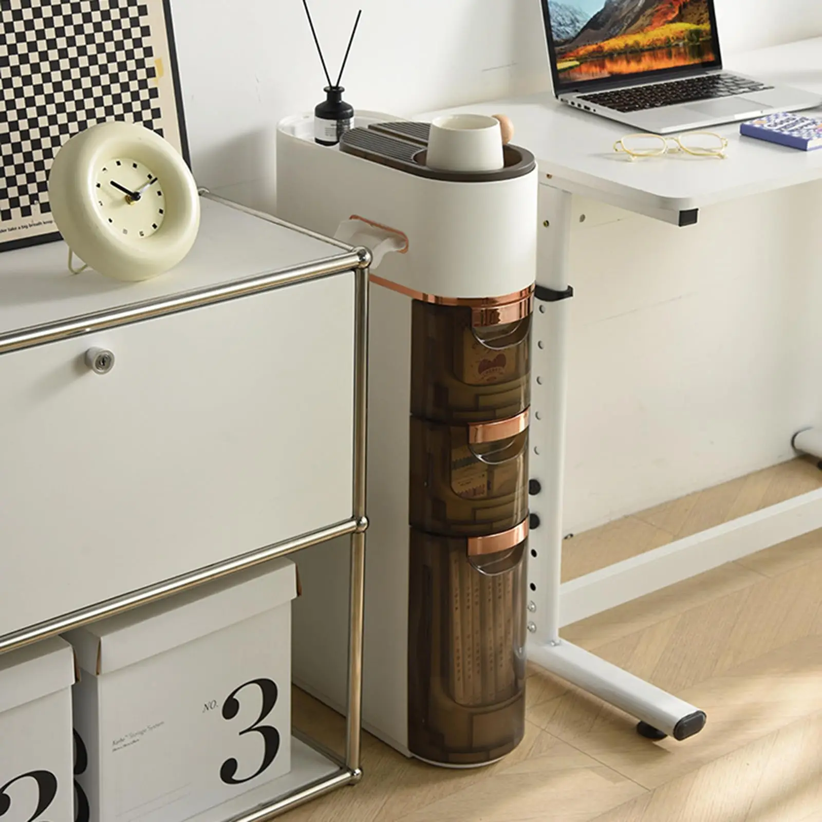 

4 Tiers Narrow Bathroom Storage Cabinet with 3 Drawers, Fun Bathroom Floor Storage Cabinet with Tissue Holder, Slim Cabine