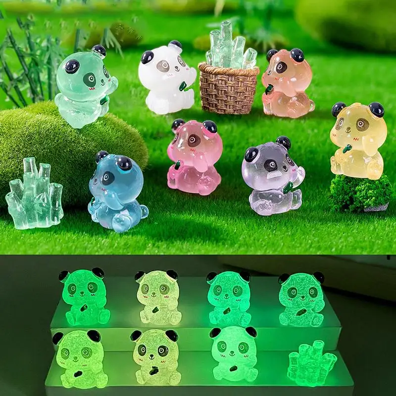 Mini figuras de resina brillantes de Panda, No se decolora, paisajes en miniatura decorativos impermeables para escritorio, estante de casa de muñecas