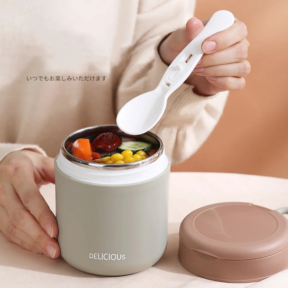 Taza de desayuno aislada de acero inoxidable 304, tazón de sopa sellado, boca ancha, frascos de comida, taza de gachas con cuchara