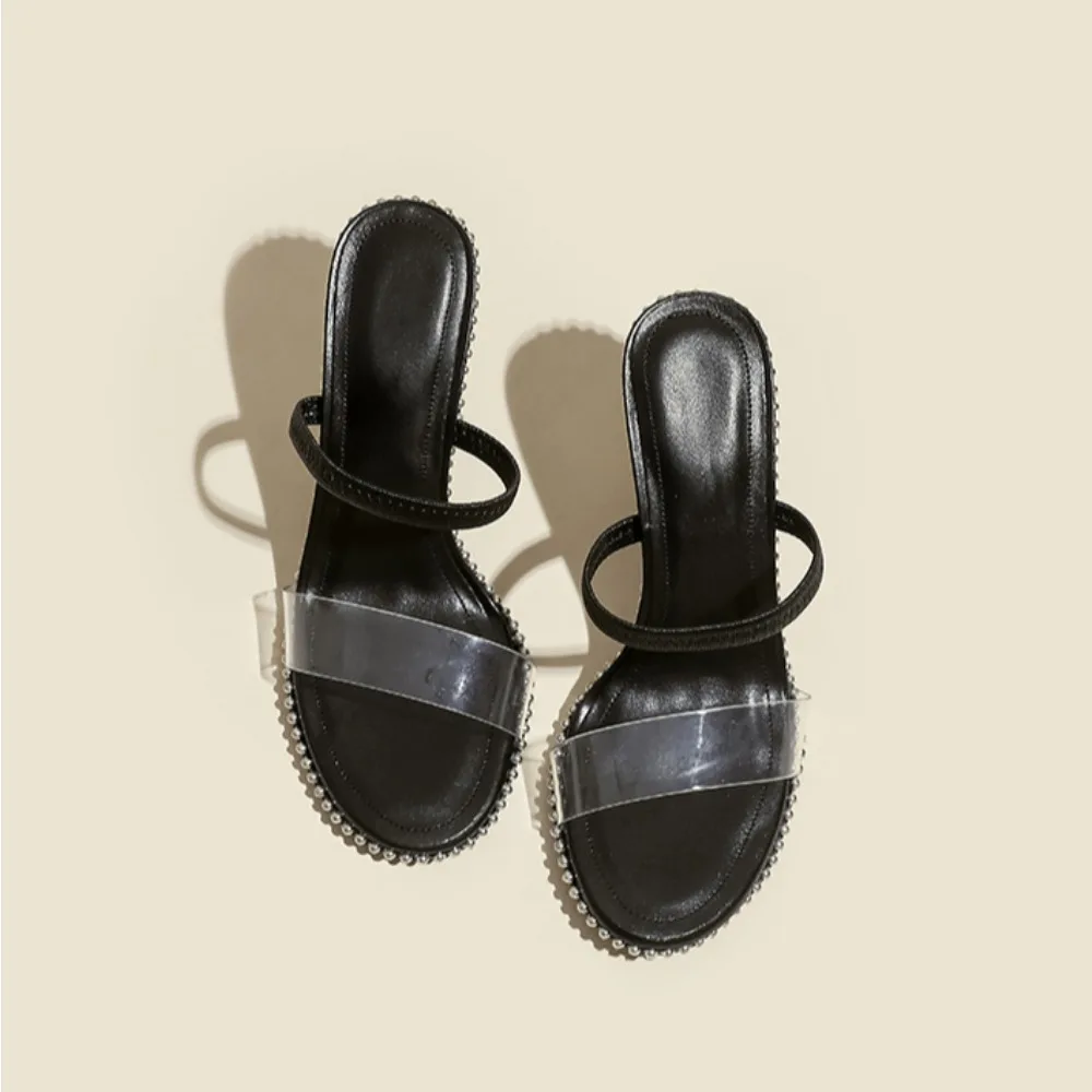 Water Diamond Transparent Slippers Women's 2025 New Summer with Thin Heels and Open Toed High Heels  Back Empty Outdoor Slippers