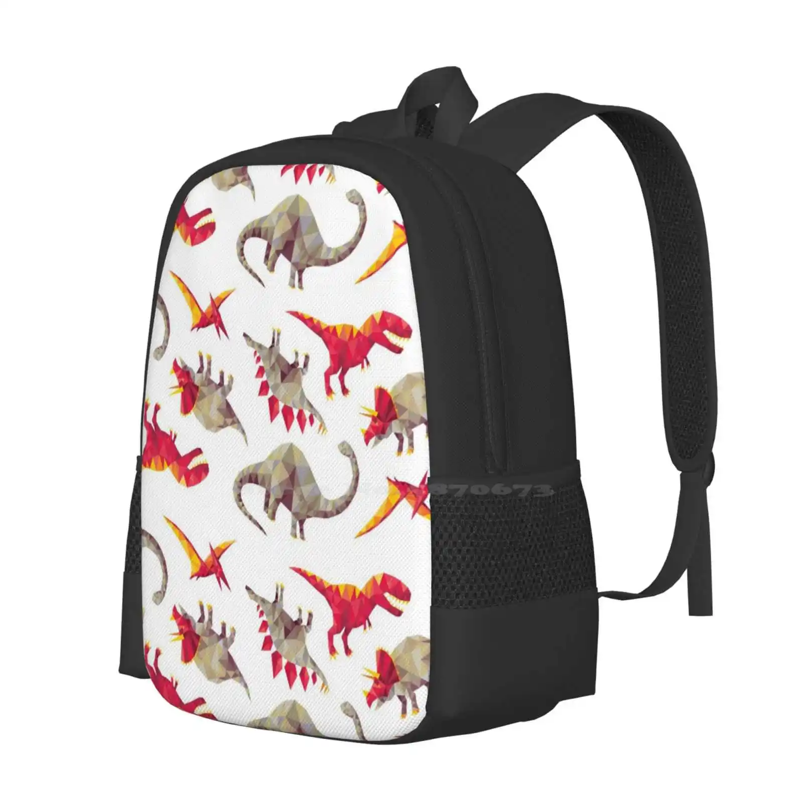 Geo-Saurs Pattern Design Bagpack School Bags T Rex Tyrannosaurus Triceratops Monsters Dinosaurs Geometric Vector Pattern