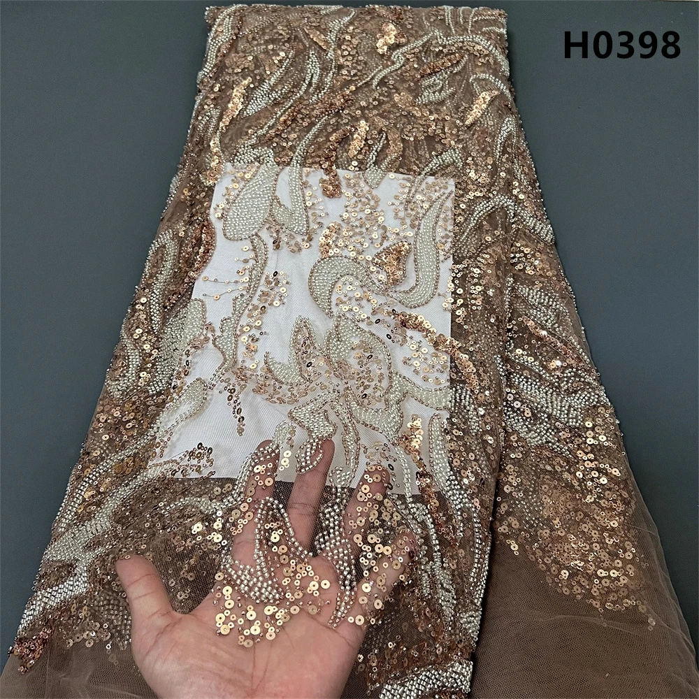 High Quality 2024 Latest African Nigerian Sequins Tulle Lace Fabric Sewing Guipure Beads Stone Embroidery Dresses 5yards H0398