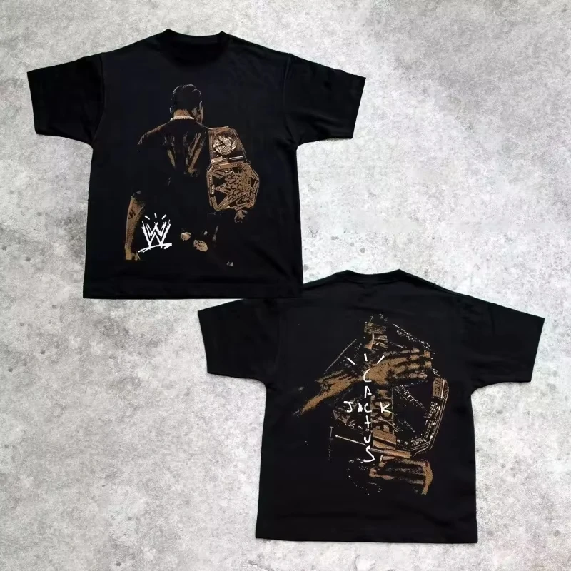 

Scott WWE Wrestlemania American Retro Tee Cotton Short-sleeved Ins Trendy T-shirt for Both Women Oversize Clothing Women Tops