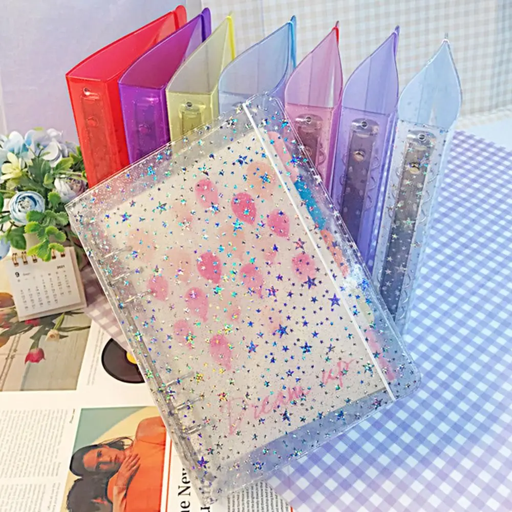 Creative Colored Binder Cover Transparent A5/A6 Size Photo Card Holder Glitter Sequins 6 Rings Notebook Protector