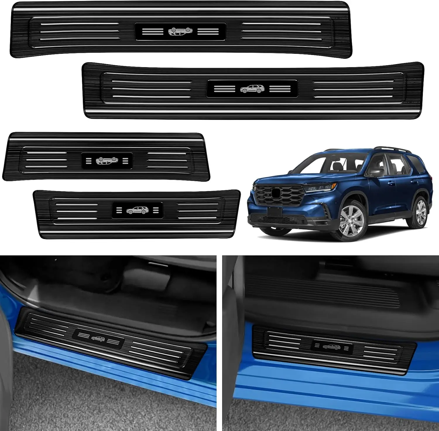 4PCS Door Sill Protector for Honda Pilot 2025 2024 2023 Accessories Black Brushed Stainless Steel Front and Rear Door Car Pedal