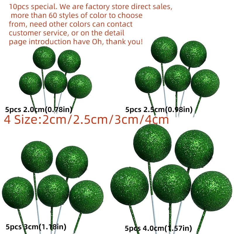 10Pcs Colorful Balls Cake Toppers Metal Balls 2-4cm Size Silver Golden Christmas Ball Birthday Party Baby Shower Cake Decoration