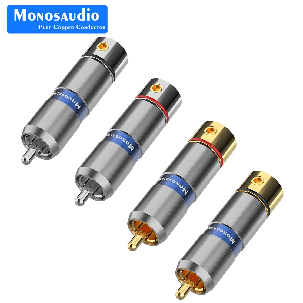 

Monosaudio R206G Pure Copper RCA Connector Plug Hifi Audio Video Signal Input Output RCA Male Terminal 24k Gold Rhodium Plated