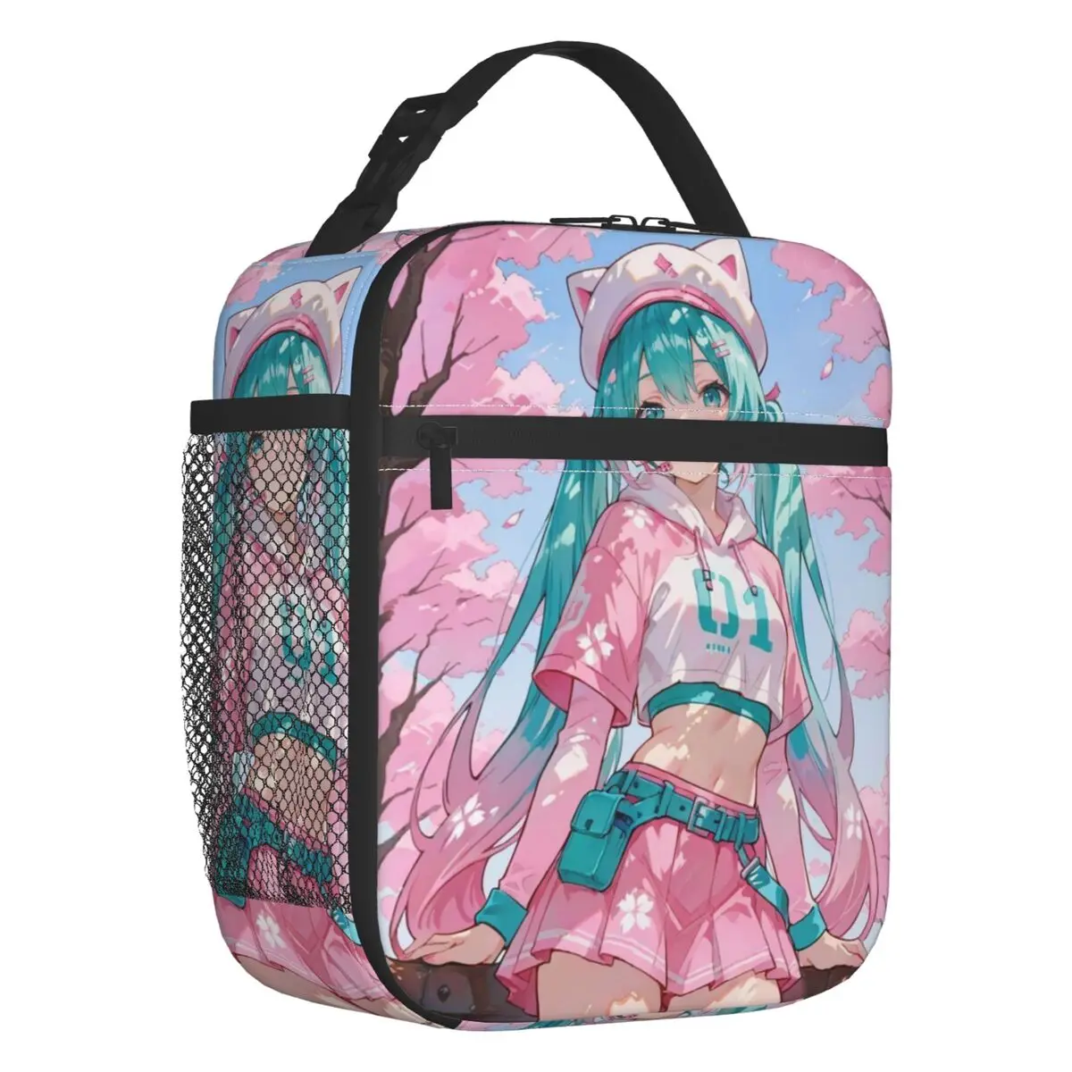 カスタムハツネミク-vocaloid-ロックアニメ断熱ランチトートバッグ女性男性用再利用可能なサーマルクーラー弁当箱学校用