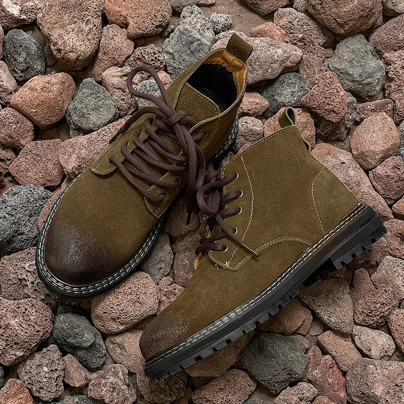 

Men Workwear Boots Anti Suede Business Round Toe Lace Up Comfortable Casual Banquet Short Boots