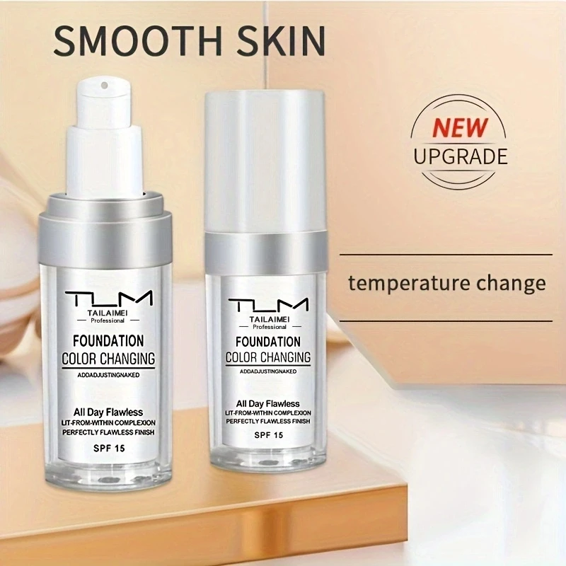 TLM TUM Colour Changing Warm Skin Tone Foundation Makeup Base Nude Face Moisturizing Liquid Cover Concealer for Women