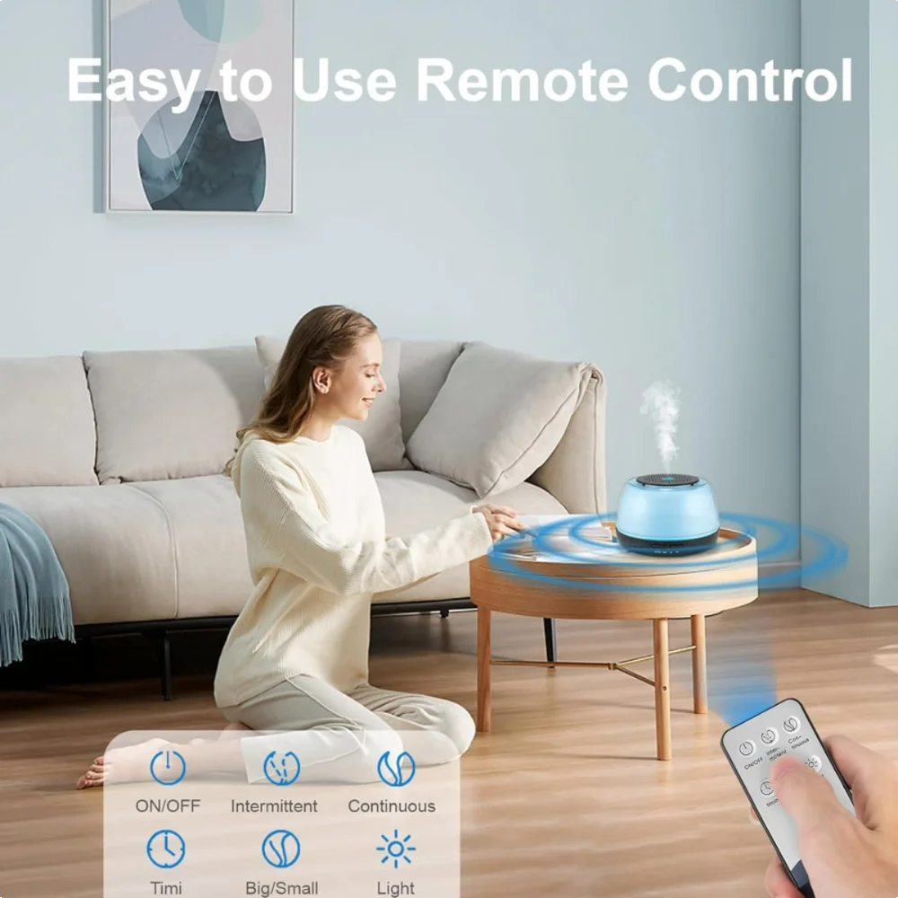 500ML Essential Oil Diffuser - 8-Hour Aromatherapy with Remote Control, 7-Color LED Lights, 4 Timer Settings for Home