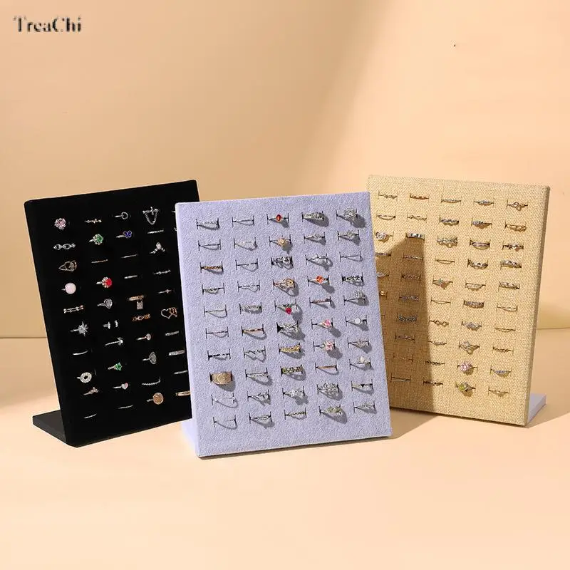 

Jewelry Storage Rack Velvet L-Shaped Standing 50-Slot Ring Display Stand Earring Stud Storage Rack Counter Display Stand