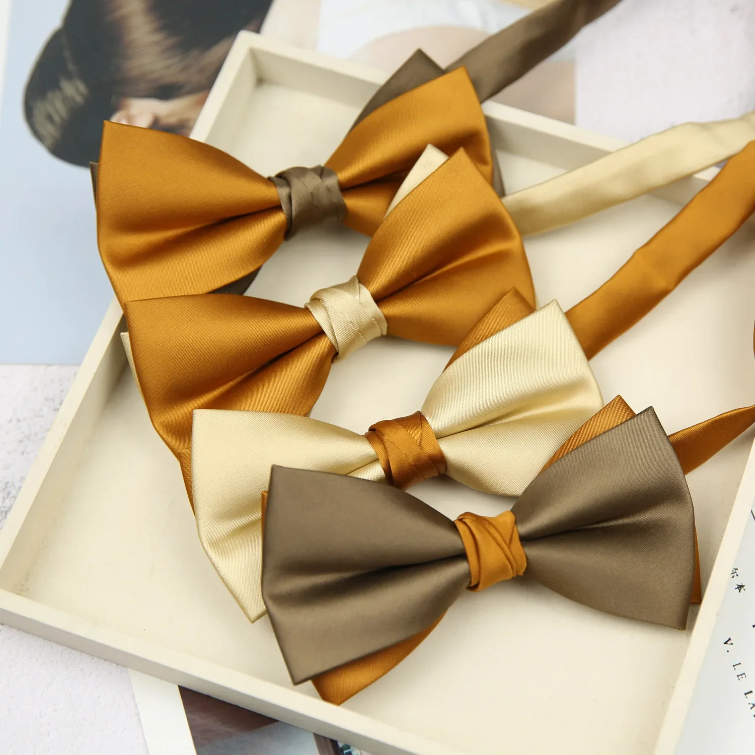 Advanced Feeling 6*12CM Men's Bowtie Champagne Wine Black Two Tone Splicing Bow Ties for Groom Wedding Bowknot Husband's Gift