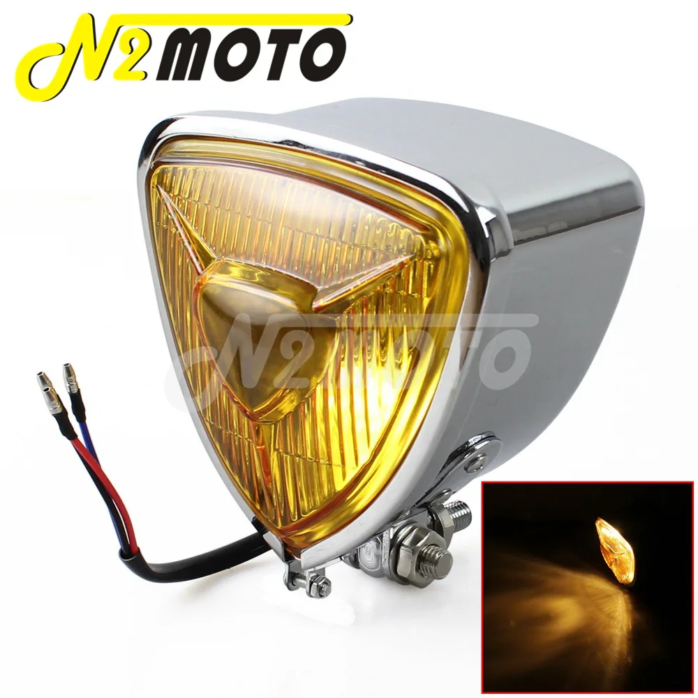 H4 12V 55/60W Motorcycles Amber Lense Triangle Headlight Universal For Harley Bobber Chopper Custom Old School Retro Head Lamp