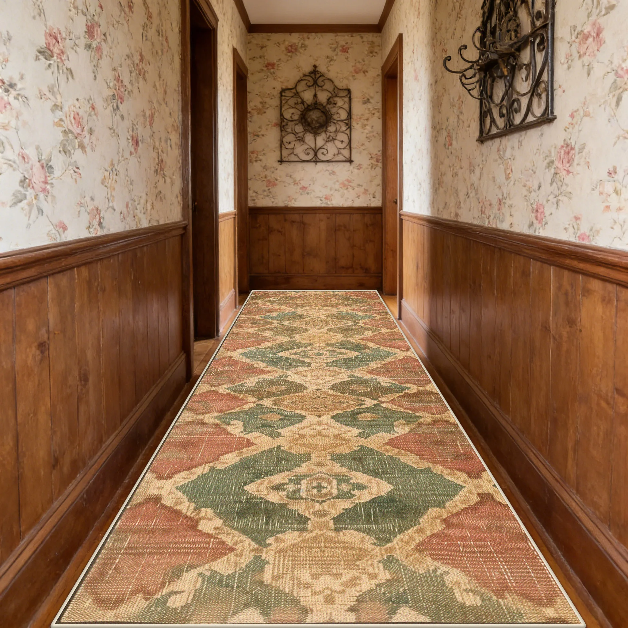 

American Ethnic Retro Antiskid Long Hallway Carpet Easy Clean Soft Long Runner Rug Luxury Wear-resistant Lint-free Doorway Mat