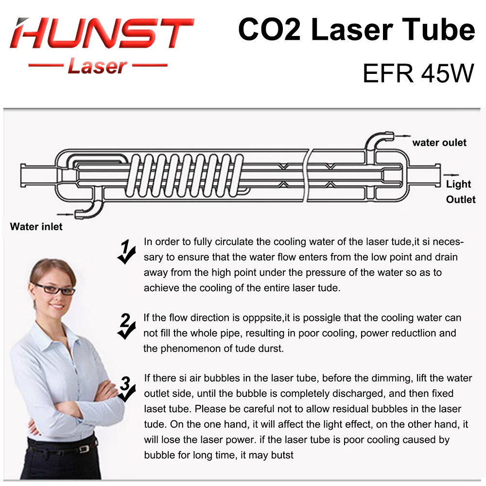 Imagem -05 - Tubo Laser para Máquina de Corte de Gravura Lâmpada de Vidro Efr 45w Diâmetro 50 mm Comprimento 800 mm Hunst-co2