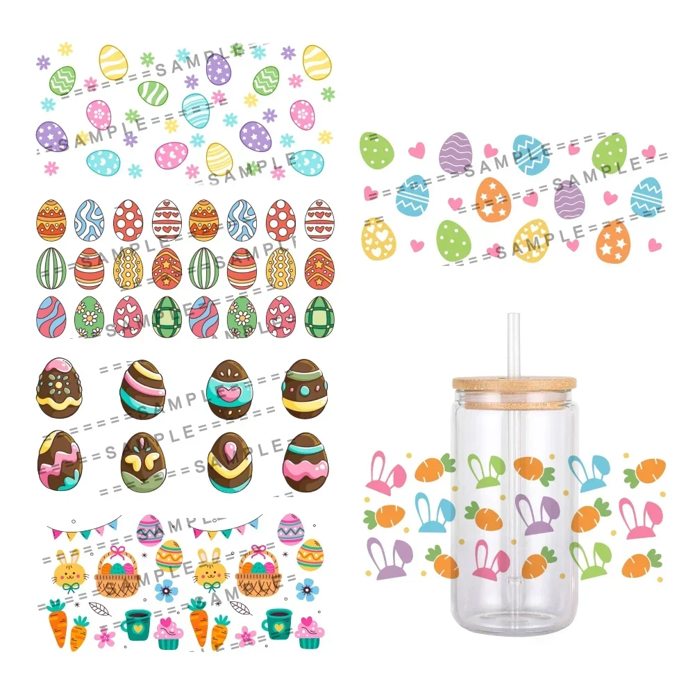 

Happy Easter Day Cute Pattern UV DTF Transfer Sticker Waterproof Transfers Decals For 16oz Glass Cup Wrap Stickers
