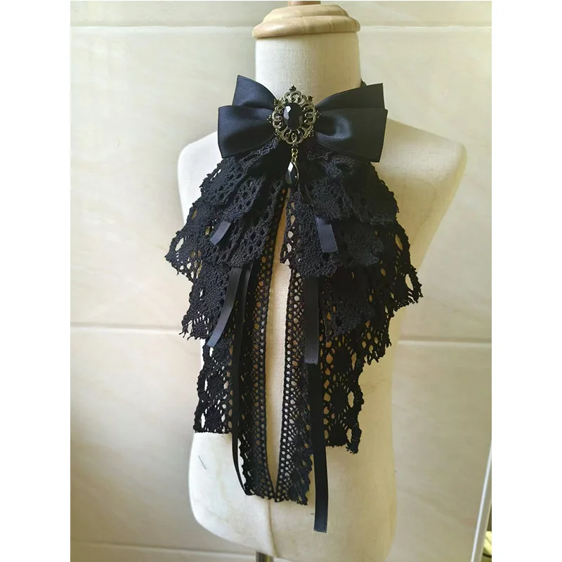 

Милый черный кружевной бант в стиле Лолиты, готический двор, элегантные ретро галстуки-жабо, аксессуары для косплея, съемные искусственные воротники для мужчин и женщин