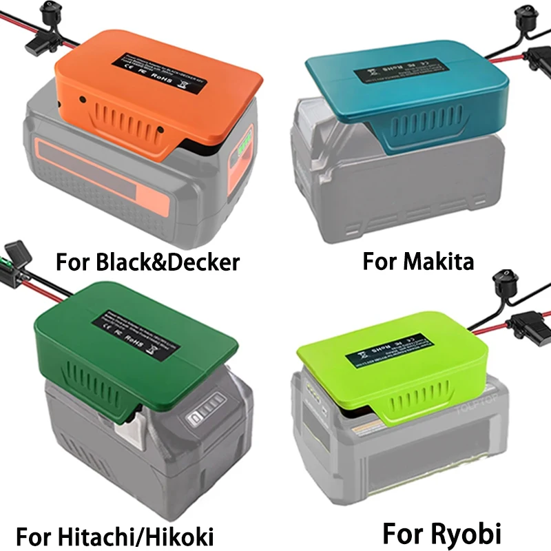 For Makita/Ryobi/Black&Decker/Hitachi/Hikoki 36V 40V Li-ion Battery Power Wheel Adapter DIY Power Connector with Fuse & Switch