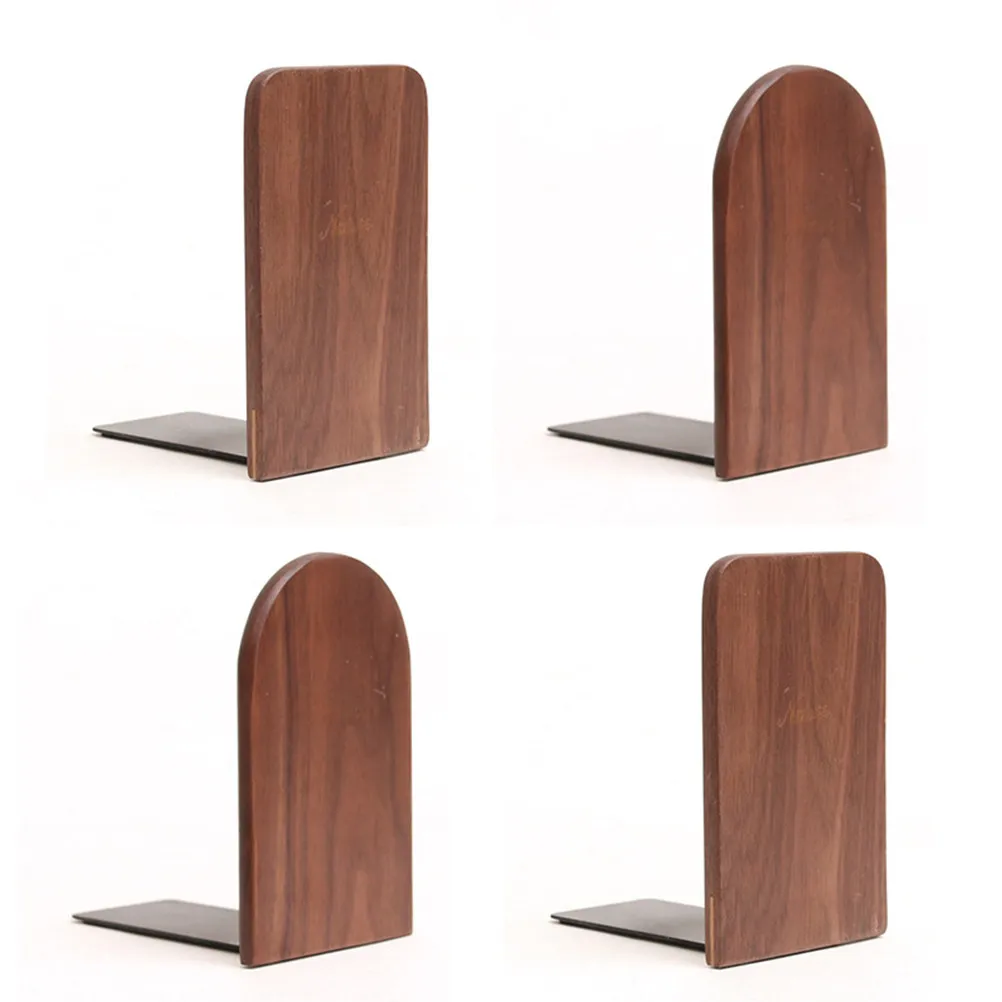 

Black Walnut Wooden Bookends Round Head Creative Design for Office School Home Desk Shelf Book Supports Organizer Magazines