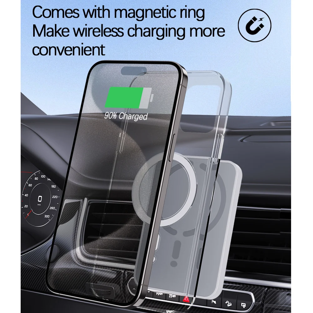 Supporto per telefono con presa d'aria per caricabatteria da auto wireless magnetico da 100 W per iPhone 16 15 14 13 12 Pro Max Stazione di ricarica per auto wireless veloce