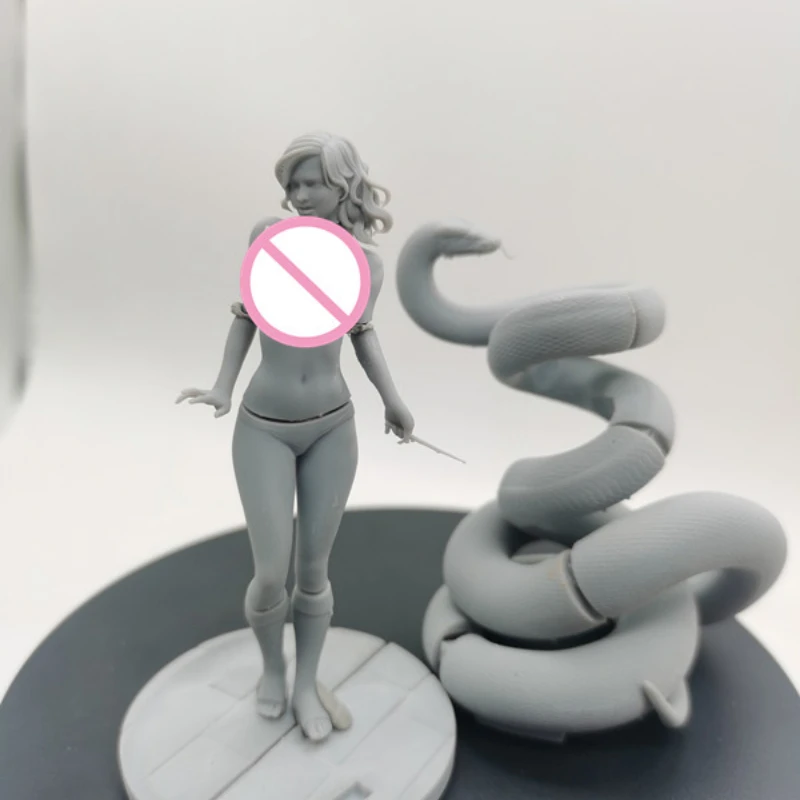 Magical Girl and Snake Resin Figure 1/24 Scale Assemble Miniatures Model Kit Unassembled Unpainted Statuettes Toys