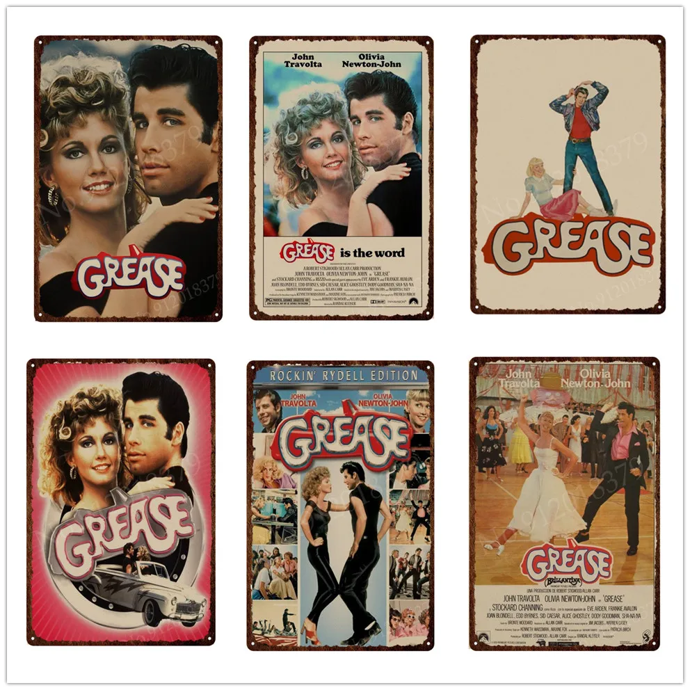 GREASE Classic Movie Metal Poster Plaque Vintage Kraft Tin Sign Plate Home Decor Retro Iron Painting Bedroom Home Decor 30x40cm