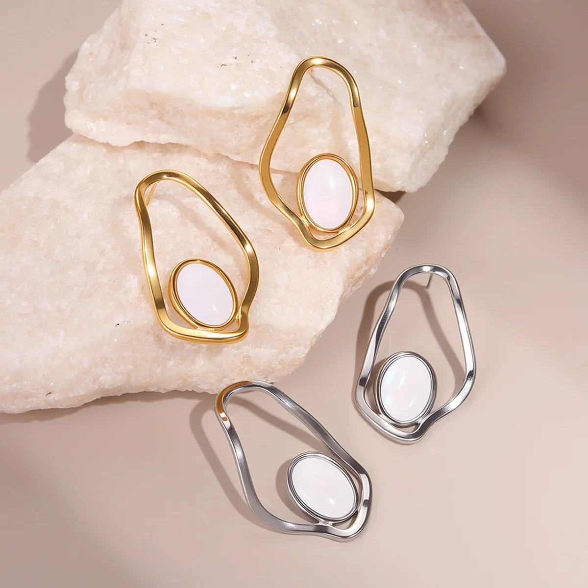 NIMAI геометрические женские украшения вечерние украшения водонепроницаемые серьги из нержавеющей стали нерегулярные полые геометрические серьги-ракушки оптом