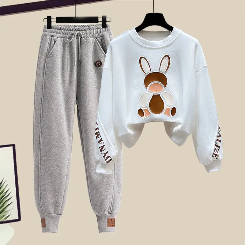Spring and Autumn Women's Set 2023 New Korean Fashion Age Reducing Print Top Sports Casual Pants Two Piece Set
