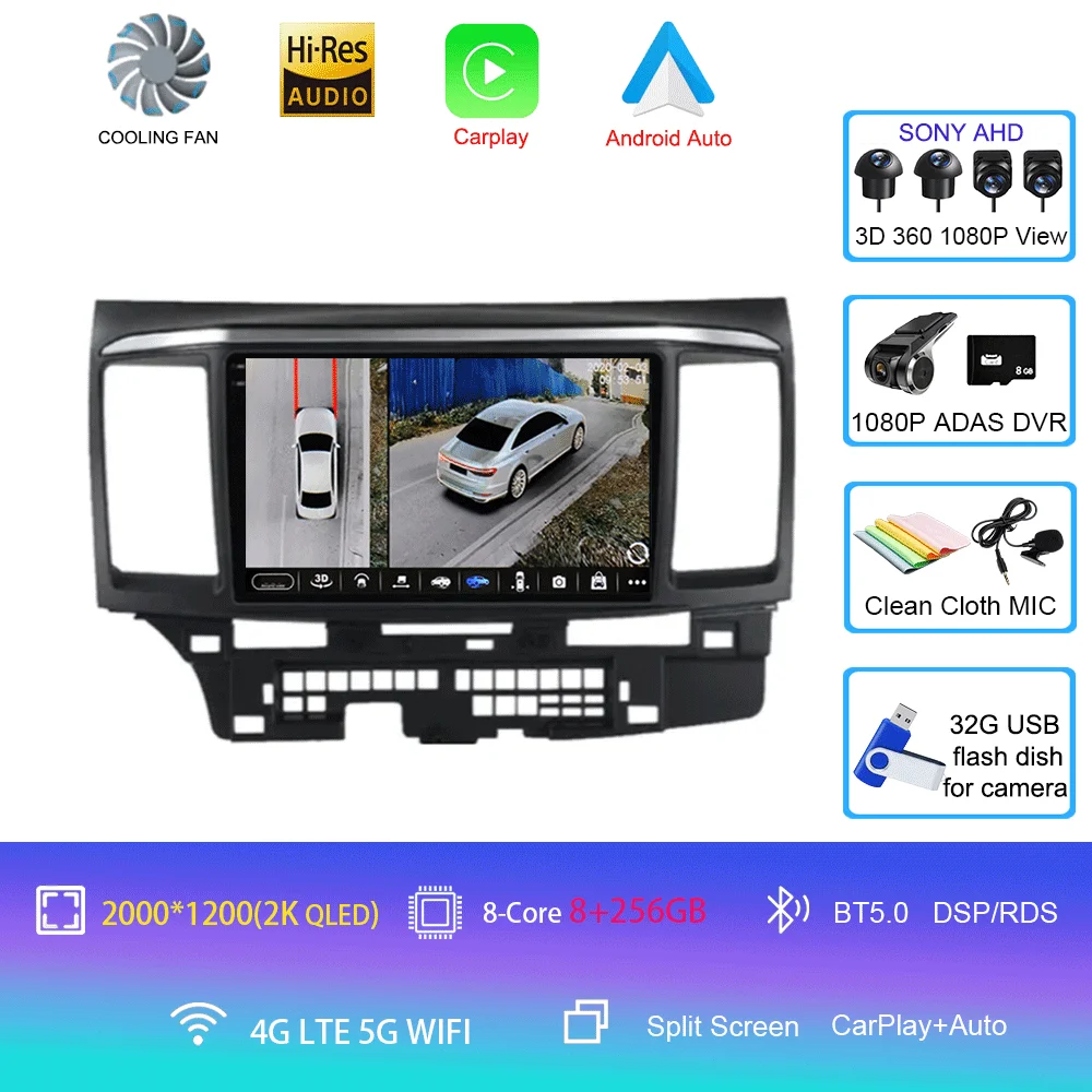 Voor MITSUBISHI LANCER 9 10 X 2008 2009 2010 2011 - 2016 9 inch Android 16 autoradio stereo audio GPS speler Carplay Auto scherm