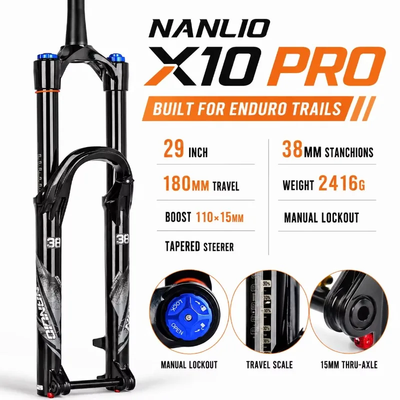X10PRO High‑Rigidity Air Fork 27.5/29" 36/38mm Stanchion 160/180mm Boost 110x15mm Thru Axle Trail AM Enduro MTB Front Fork view 5