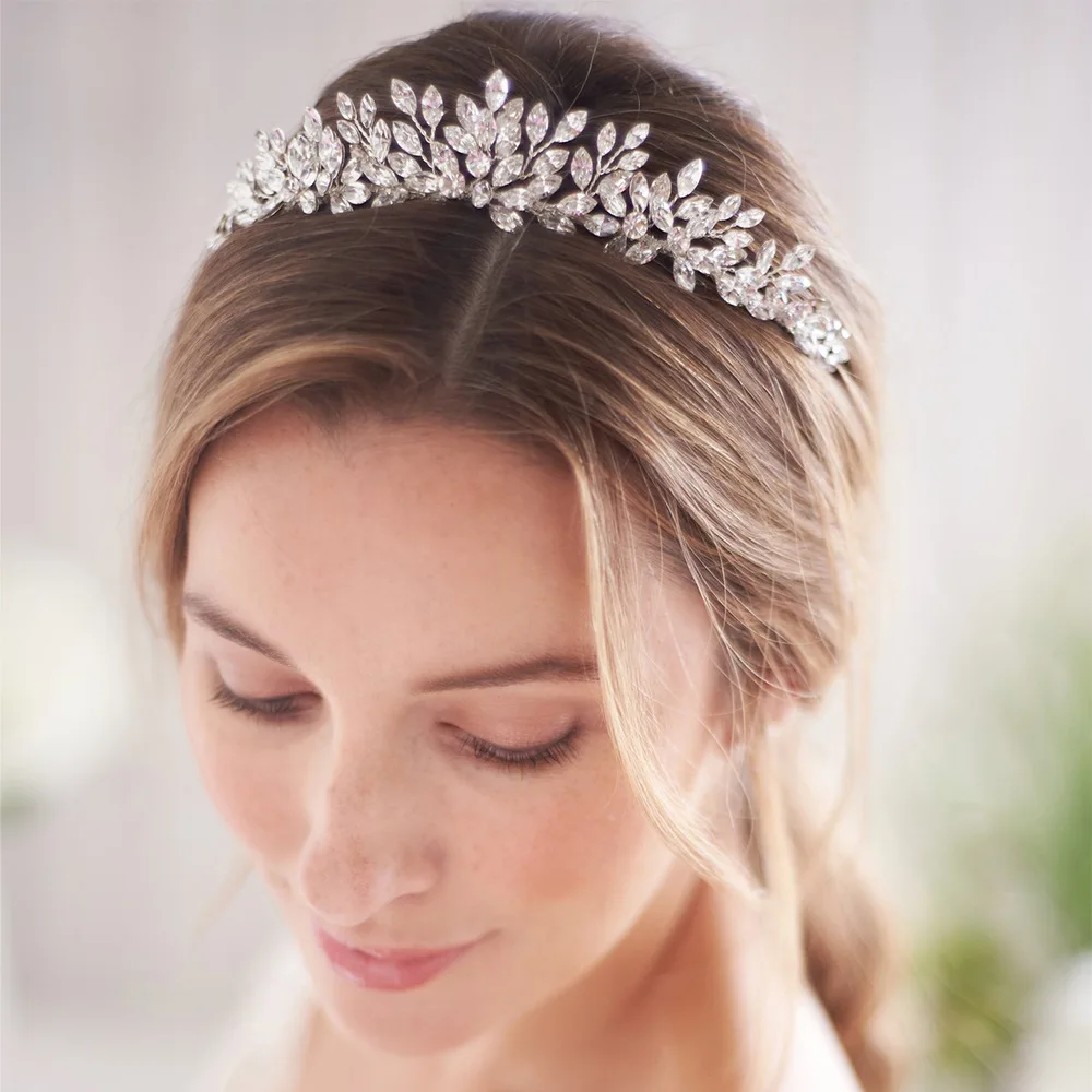 

Gold Plated Fashion Bridal Rhinestone Hair Chain Head Jewelry For Women Crystal Leaf Hair Jewelry Headbands Wedding