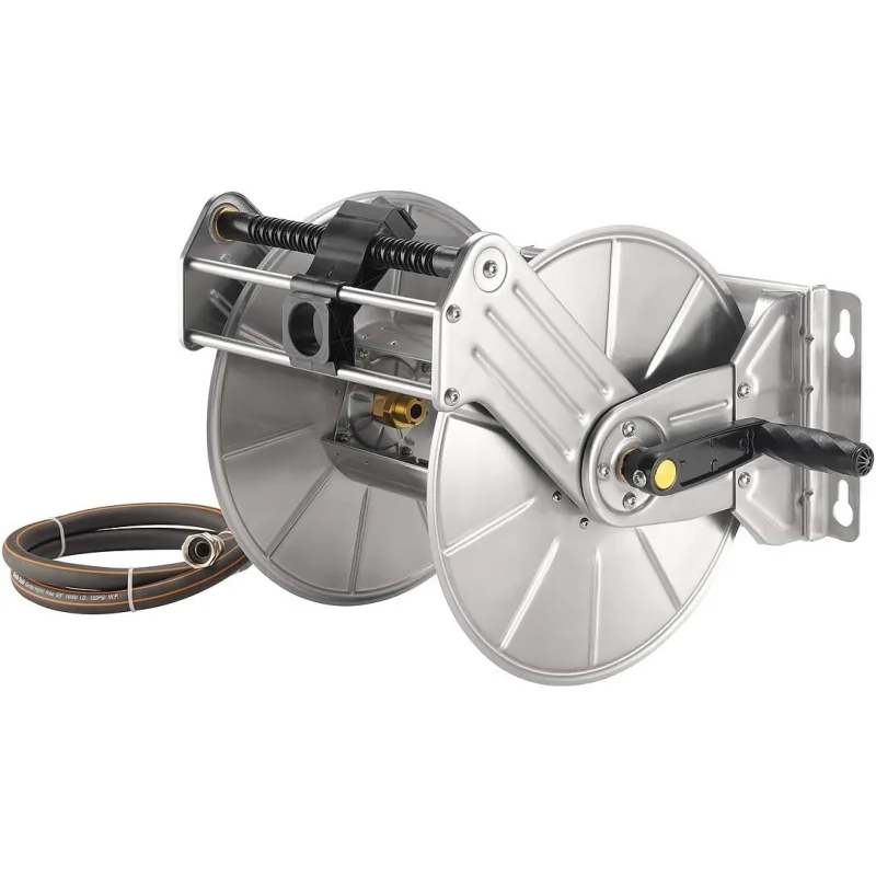 Stainless Steel Garden Hose Reel with Crank, Wall & Floor Mountable, 150ft 5/8 Hose Capacity Yard Patio Lawn