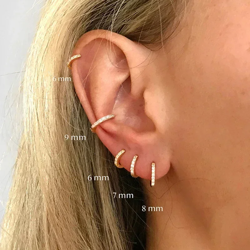 Aço inoxidável Minimal Hoop Brincos, cristal Zirconia, pequeno Huggie, fino brinco de cartilagem, Helix Tragus Piercing Jóias, 2pcs