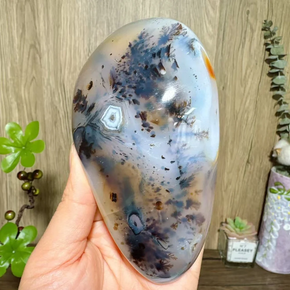 

Уникальный натуральный агат-дренажит (дендритный мускус) в форме пальмового камня, целебный кристалл, энергия Рейки, декор для дома, подарки, коллекция