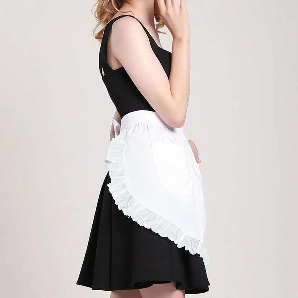 Maid Apron Home Half-length Princess Apron European Style Pure White Half-length Ruffled Lace Double Pockets