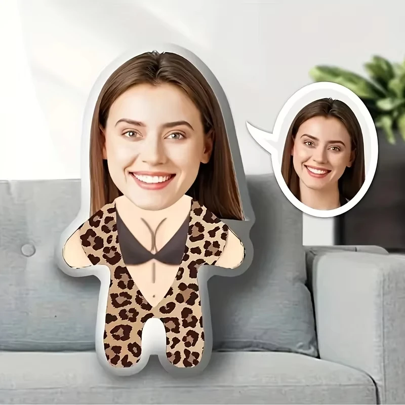 Custom Human Face Pillow Single Side Print Upload Your Own Photo Irregular Leopard Outfit Plush Cushion Romantic Keepsake Gift F