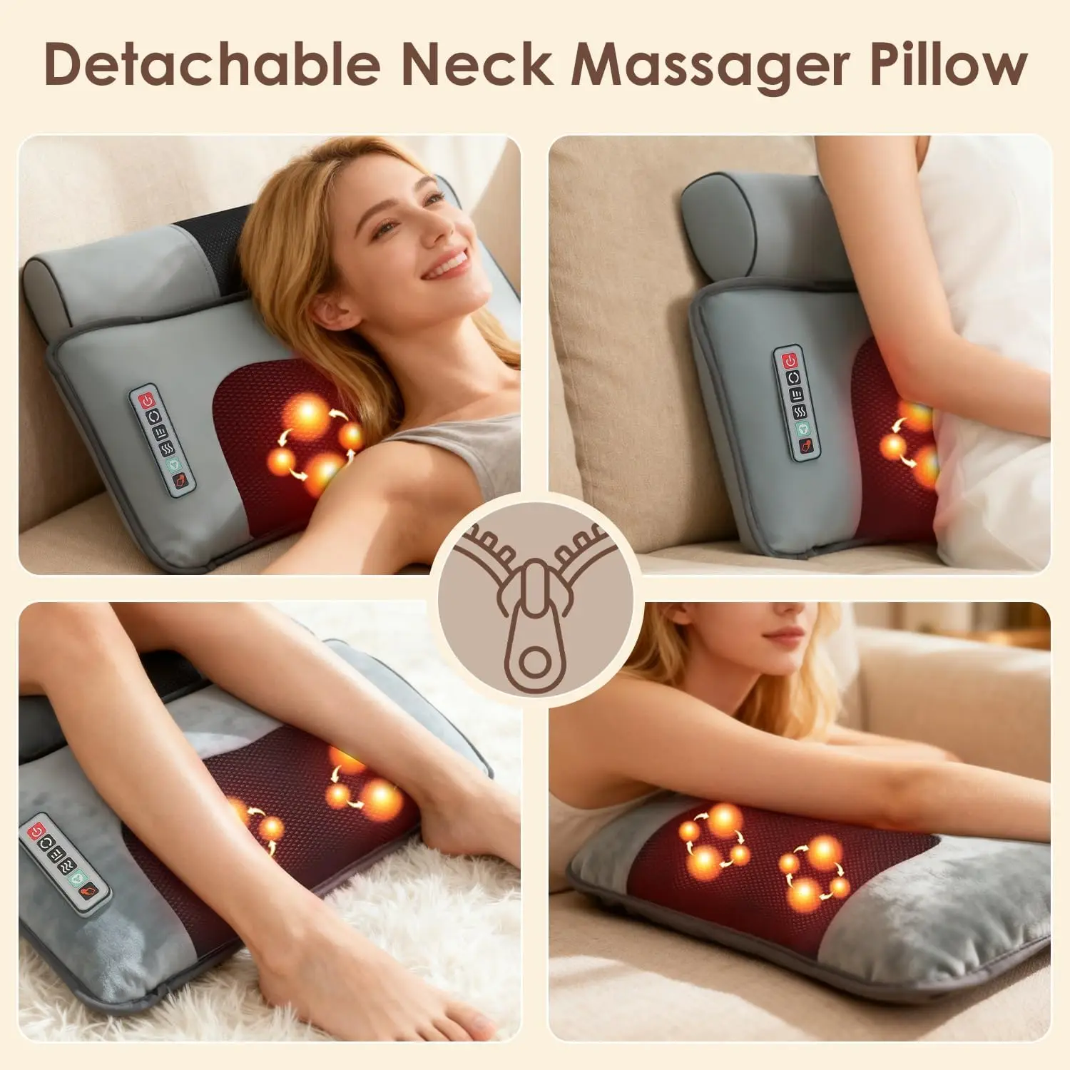 Heated Full Body Kneading Vibration Massage Mat, Foldable Lumbar Support with Timer, Detachable Neck Back Foot Massagers, Deep Muscle Soreness & Pain Relief for Bed Sofa Home Use view 5