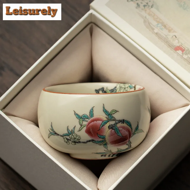 

160ml Antique Ru Kiln Nine Peach Arhat Cup Household Master Cup Ceramic Tea Bowl Can Be Raised Chinese Meditation Cup Drinkware