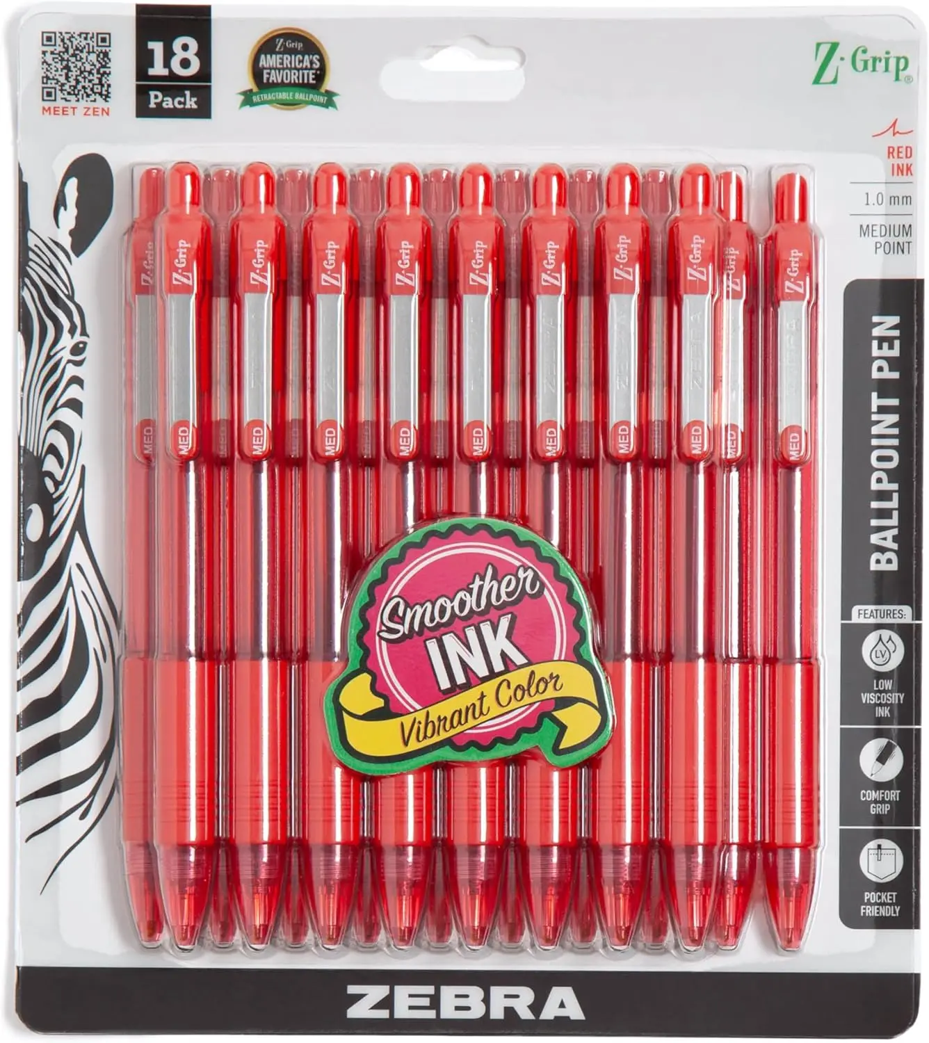 

Smooth-Flowing Red Ink Ballpoint Pens, 1.0mm Medium Point, Ideal for School & Office Use, 18-Pack