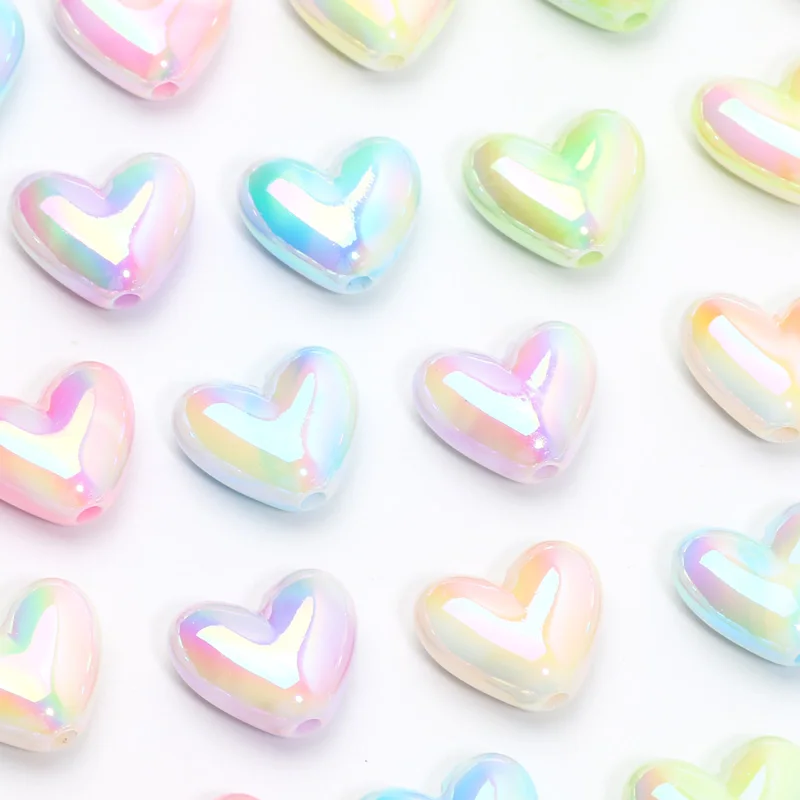 10pcs 15x17mm Colorful Love Heart Beads Acrylic Loose Spacer Beads For Jewelry Making Diy Bracelet Necklace Earrings Accessories