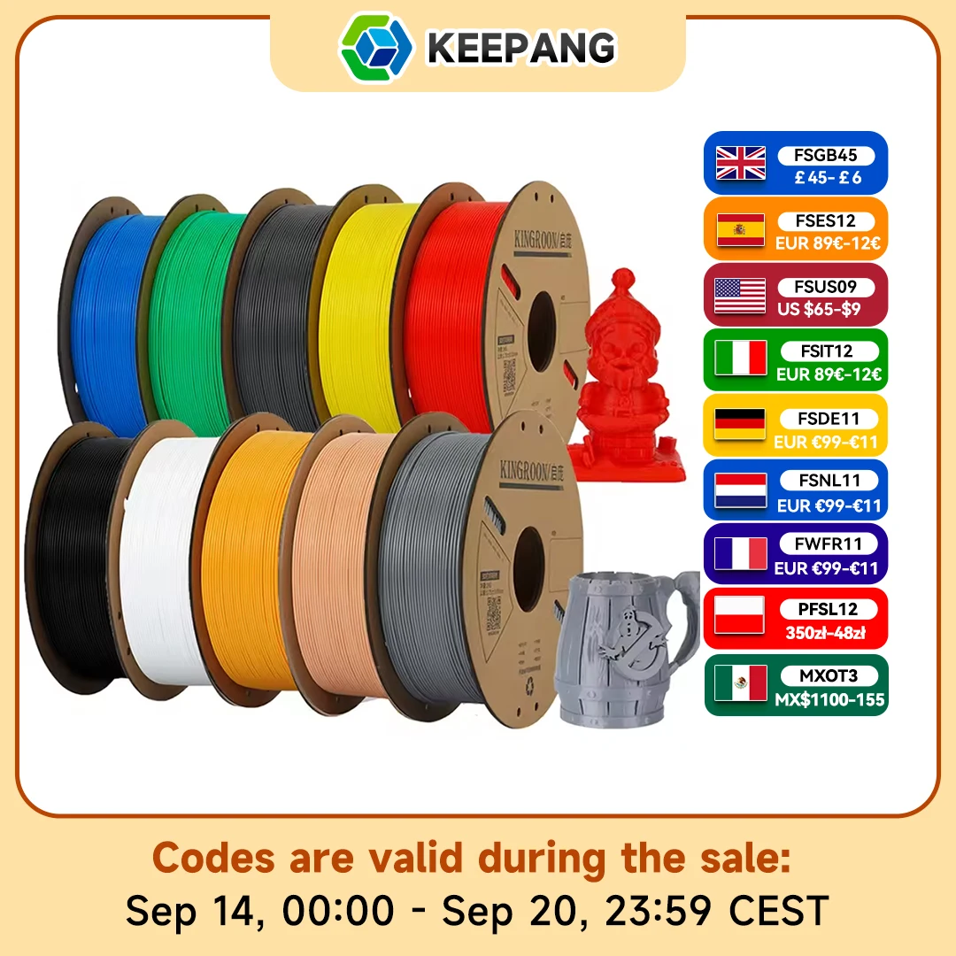 KEEPANG PLA Filament 1,75 mm Filament do drukarki 3D 5/10 rolek Drukowanie 3D Tworzywo sztuczne 100% bez pęcherzyków do...