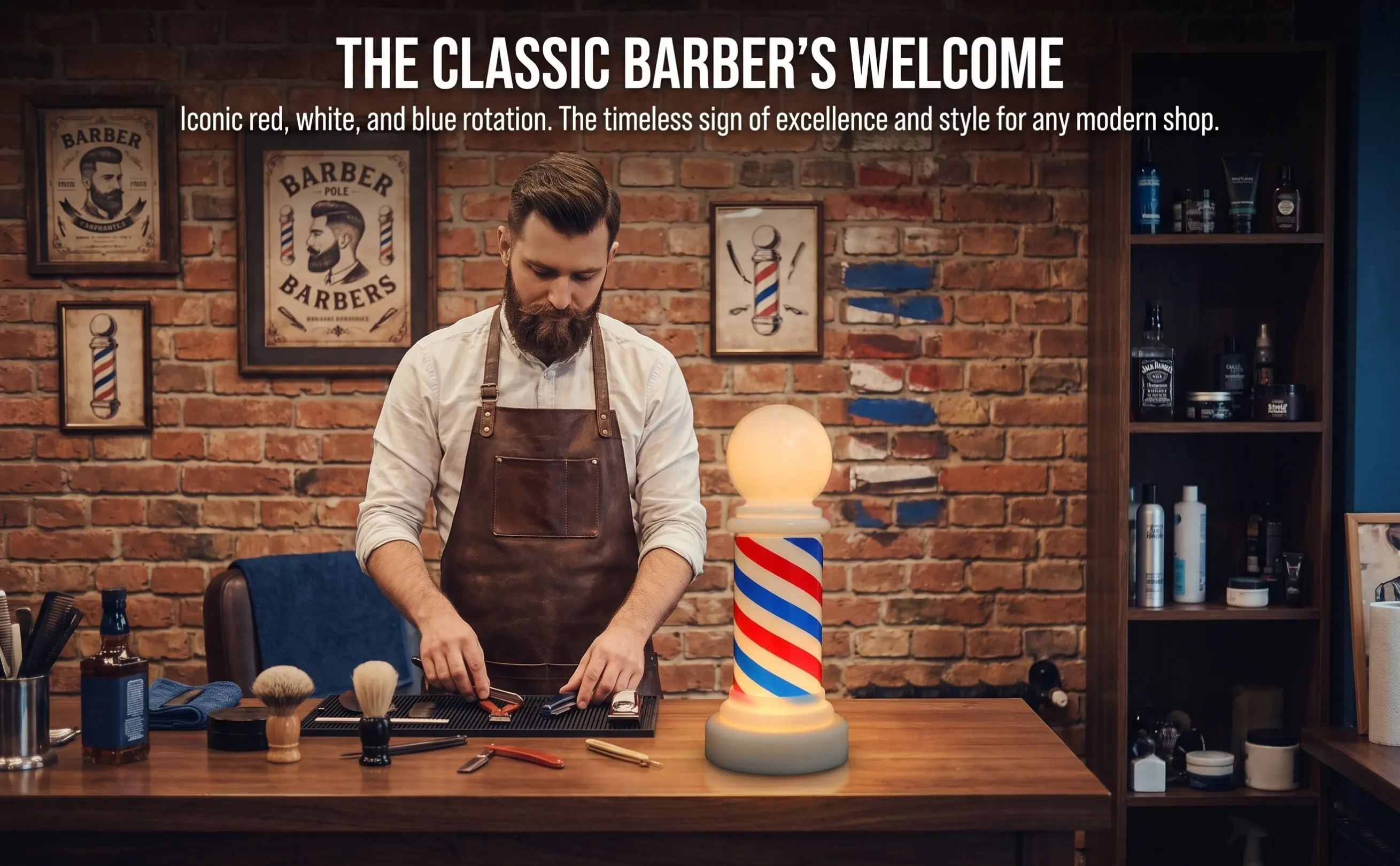 Barber Shop Pole Light Luminous Salon Open Sign Red White Design Soft Non- for Hair Salons Barber Shops